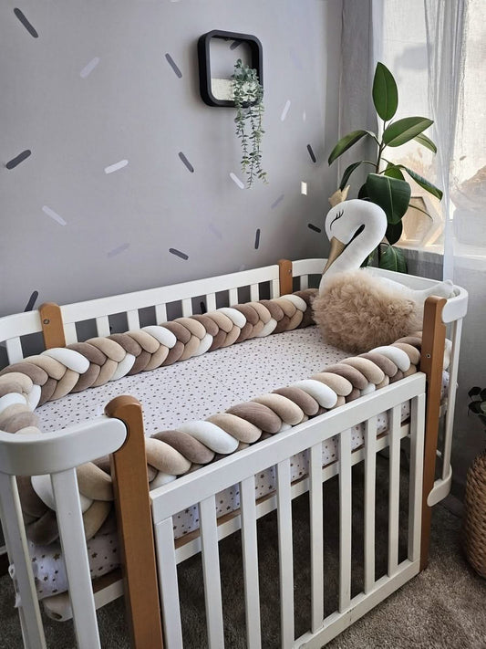 Safe baby bedding crib set with braided crib bumper. KARI studio