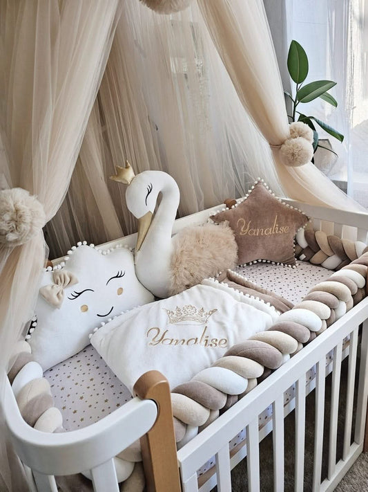 Premium baby bedding set with braided crib bumper. KARI studio