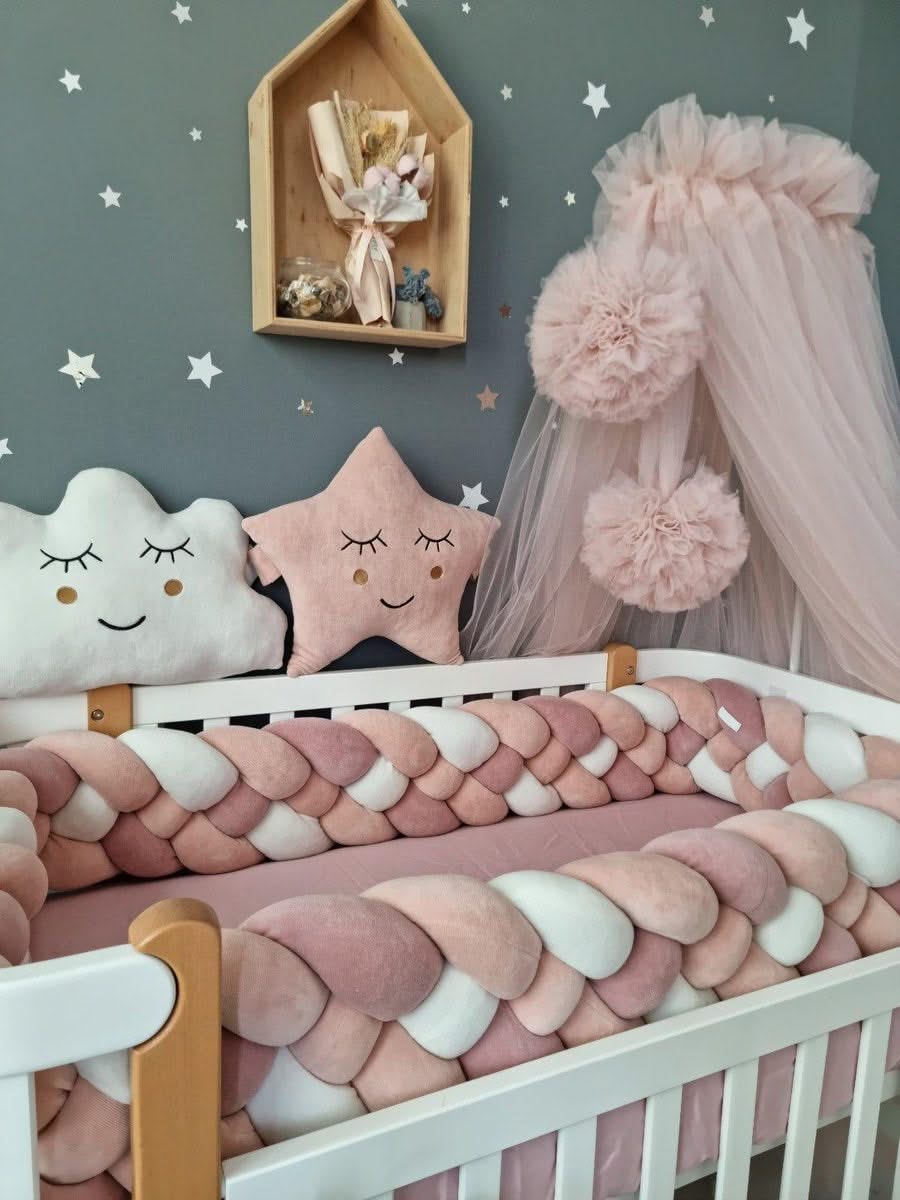 Double braided crib bumper blush shadows 20 cm - KariStudio