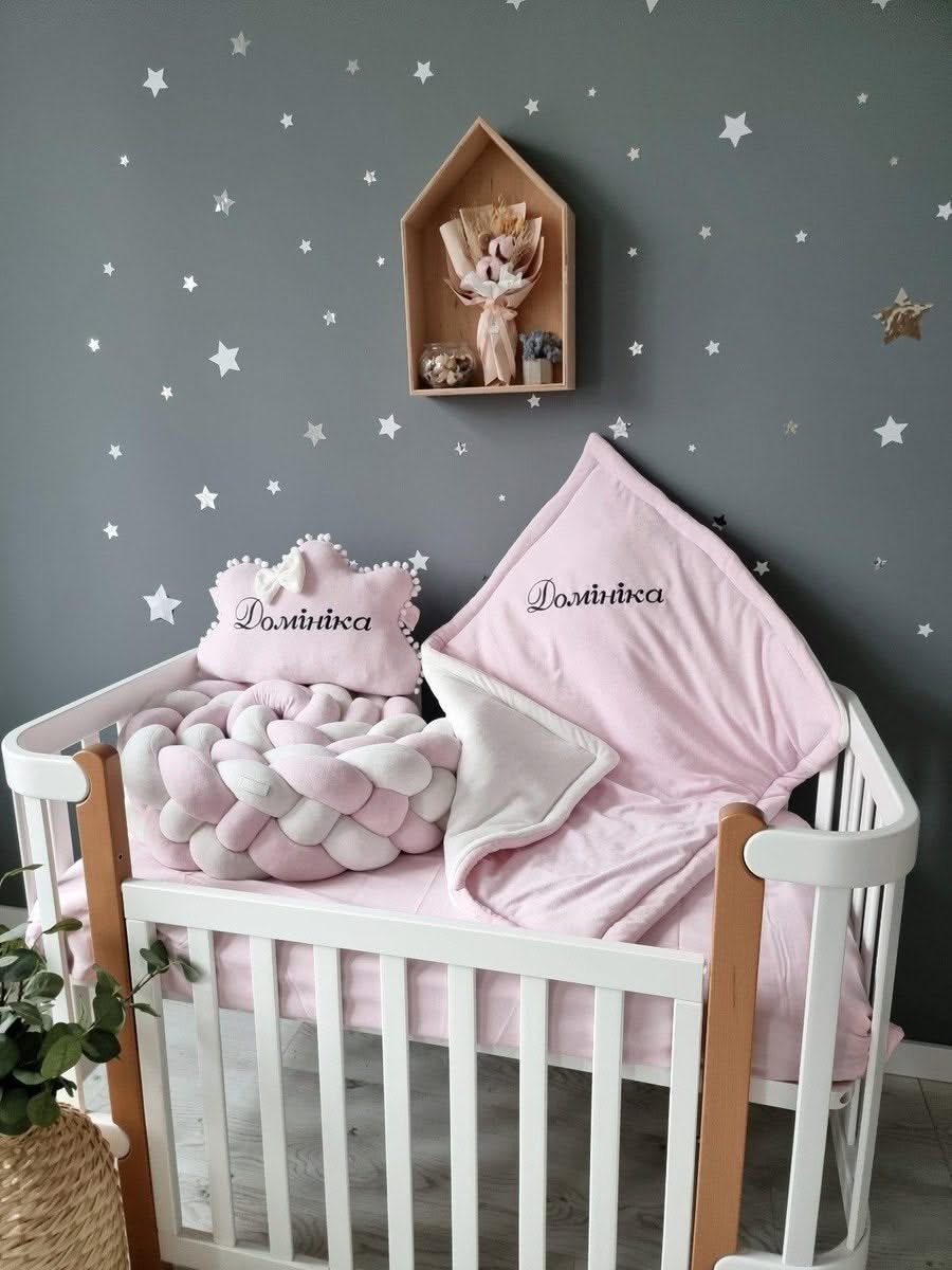 Personalized crib bumper set grey - KariStudio