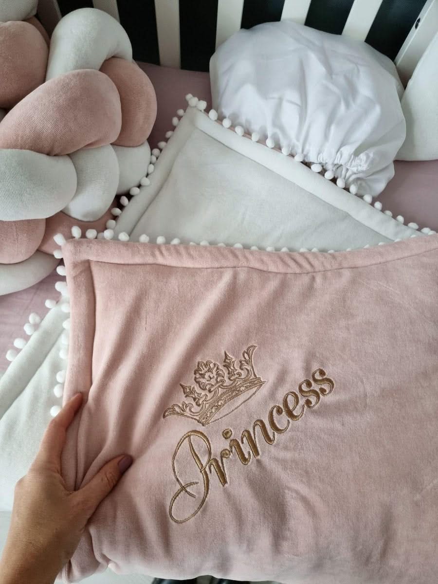 Personalized cot bumper set for girl blush - KariStudio