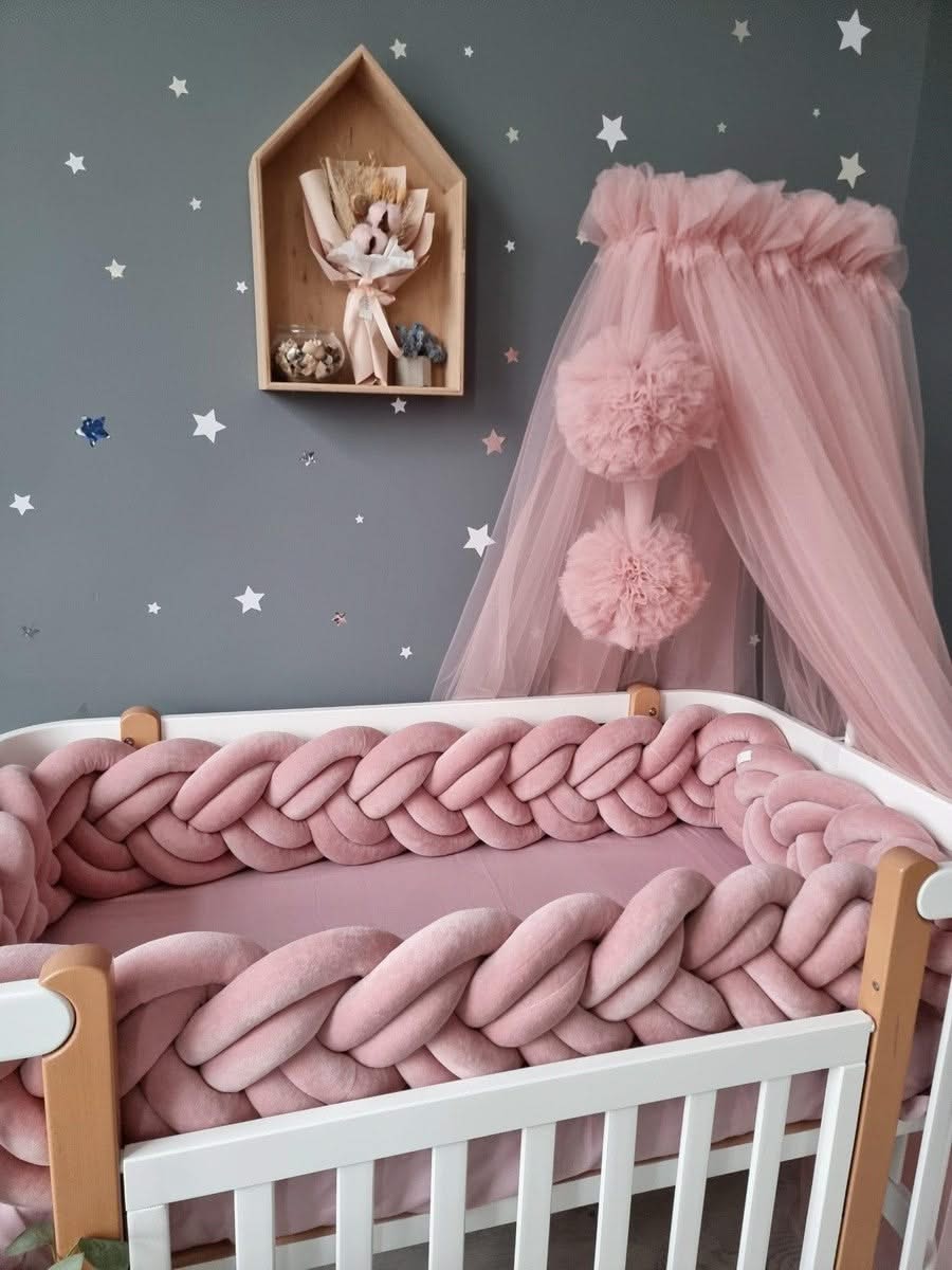Braided crib bumper blush rose 20 cm - KariStudio