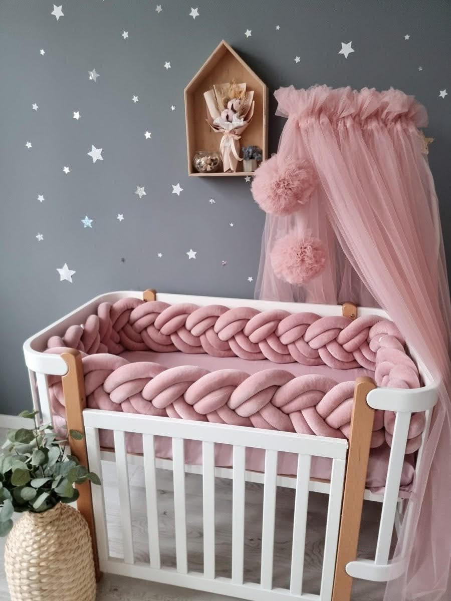 Braided crib bumper blush rose 20 cm - KariStudio