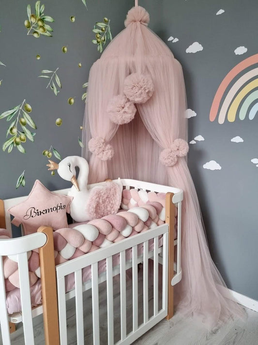 Double braided crib bumper blush shadows 20 cm - KariStudio