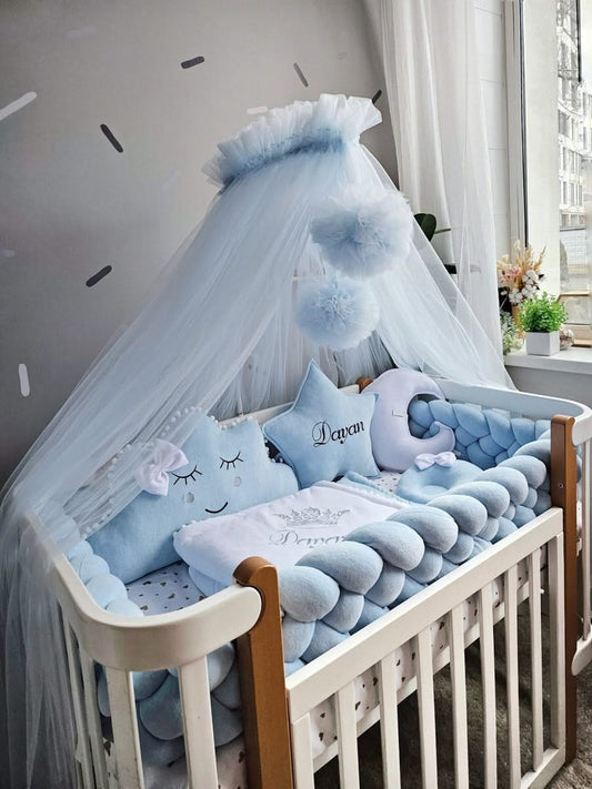 Baby boy bedding crib set. Blue crib bumpers. KARI studio