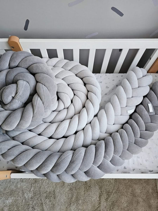 Braided crib bumper navy blue high 15 cm