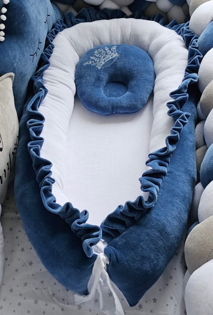 Baby boy crib bedding set royal blue with crib bumpers. KARI studio