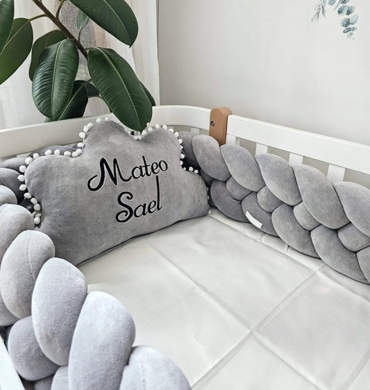 Personalized crib bumper set gray - KariStudio
