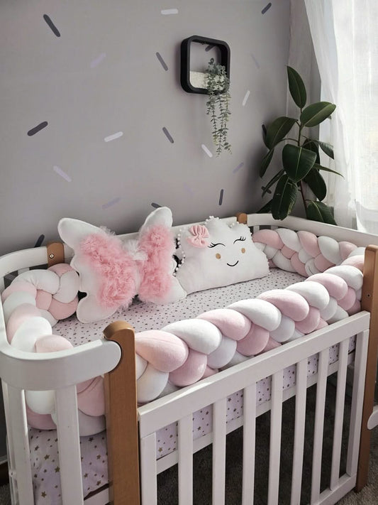 Cozy baby crib bedding set for girl light pink. KARI studio