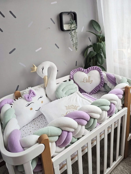 Luxury crib bumper set with braided crib bumper. KARI studio