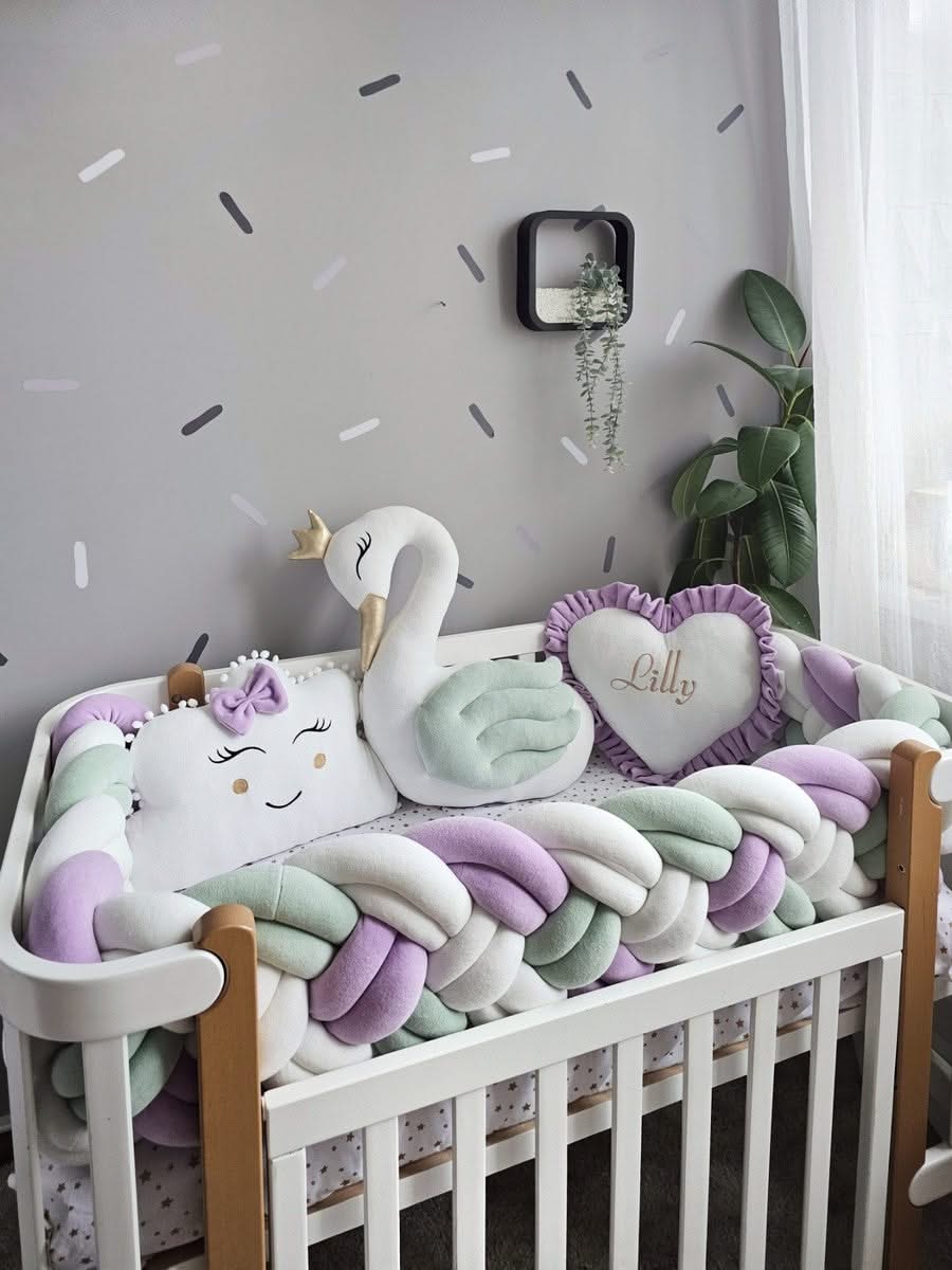 Luxury crib bumper set with braided crib bumper. KARI studio