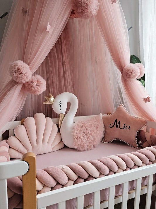 Luxury baby bedding with braided crib bumpers. KARI studio