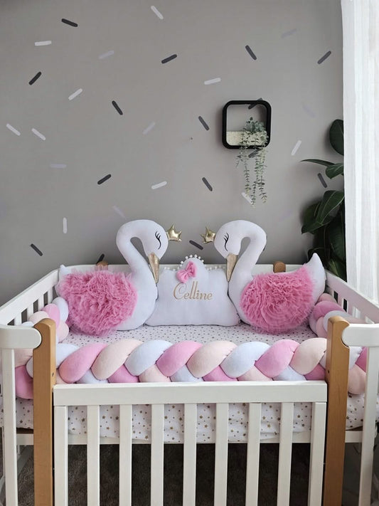 Unique pink baby crib bedding set for girl. KARI studio