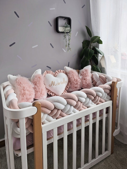 Gorgeous Baby crib bedding set blush for girl. Kari studio