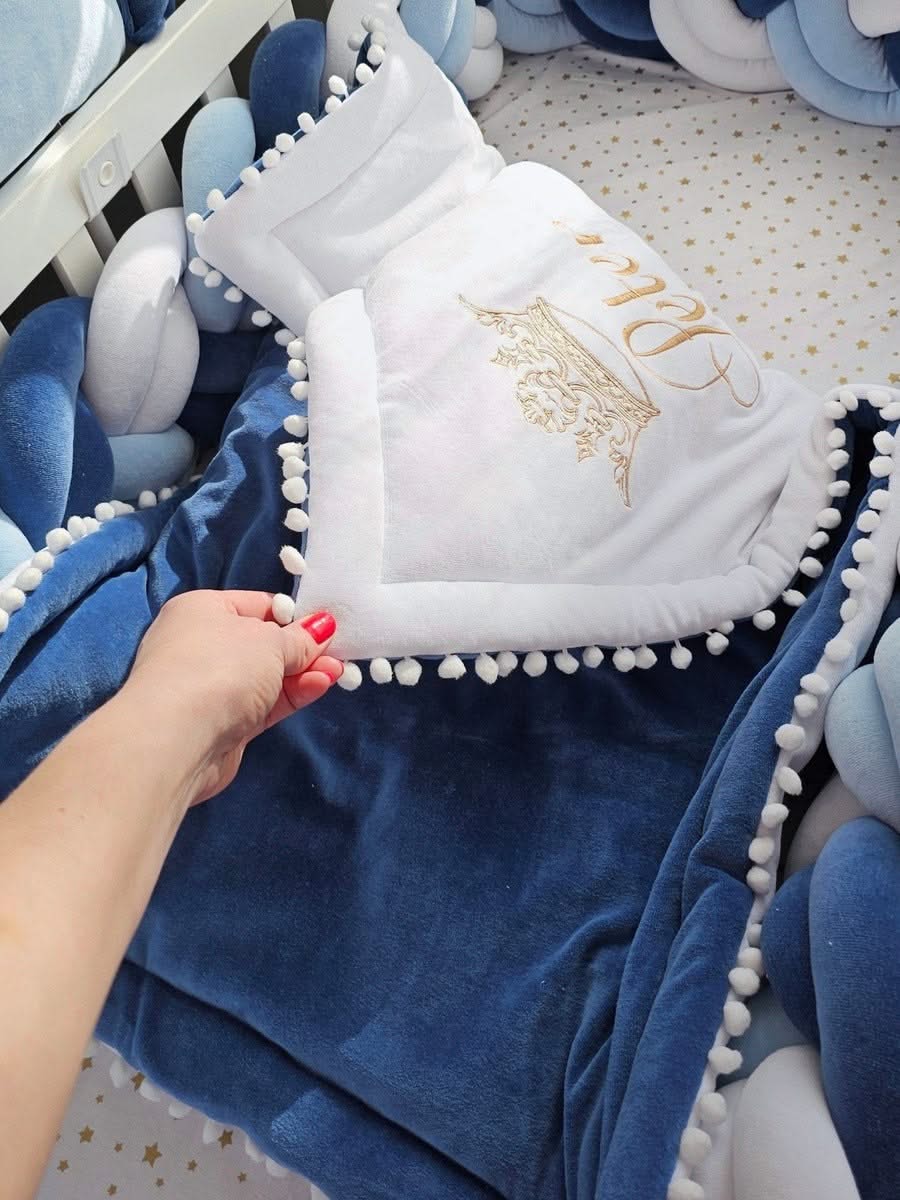 Baby boy crib bedding set royal blue with crib bumpers. KARI studio