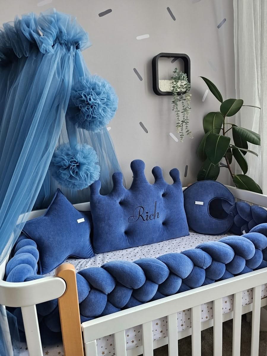 Baby boy crib bedding set royal blue with crib bumpers. KARI studio