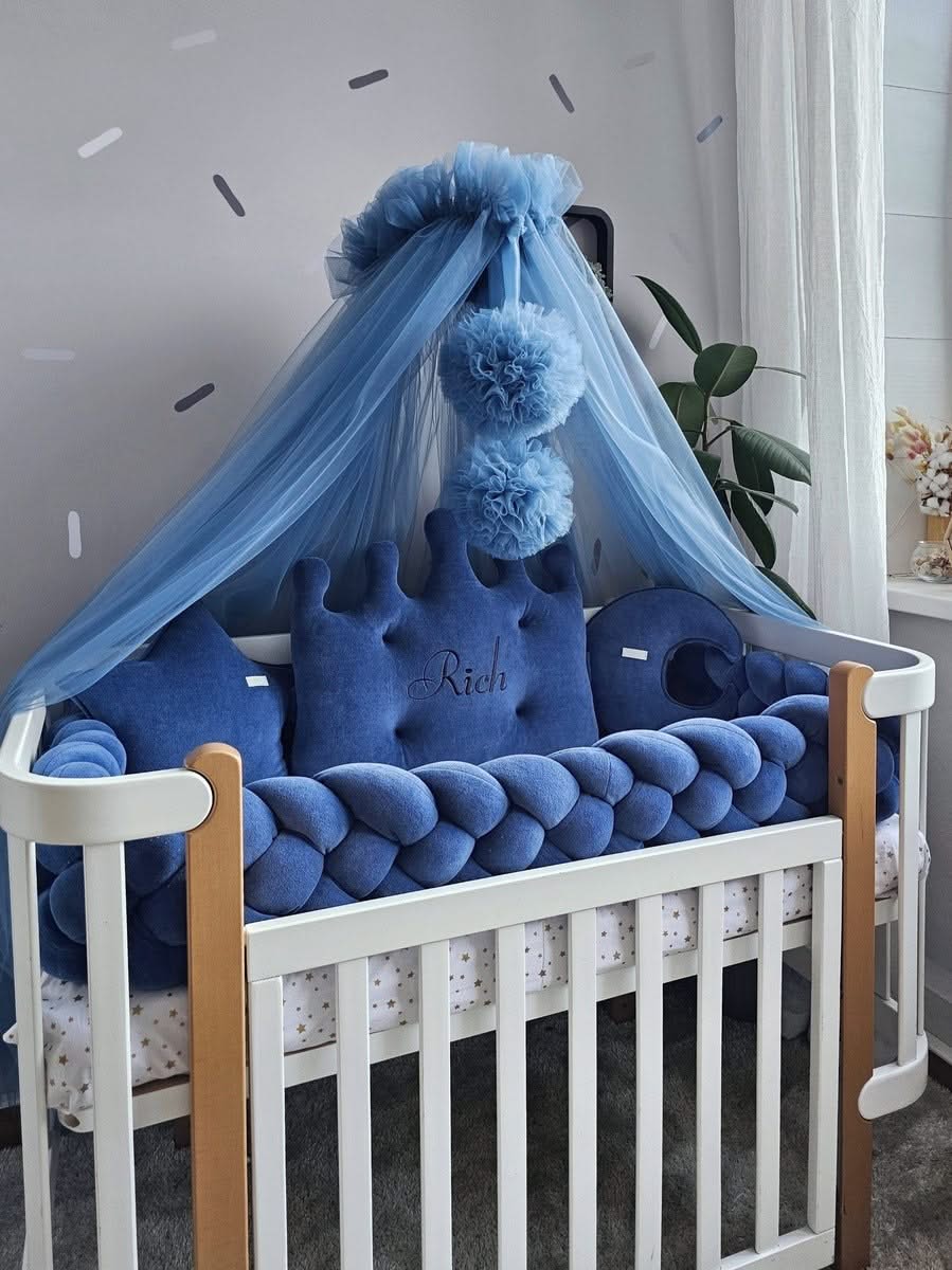 Baby boy crib bedding set royal blue with crib bumpers. KARI studio