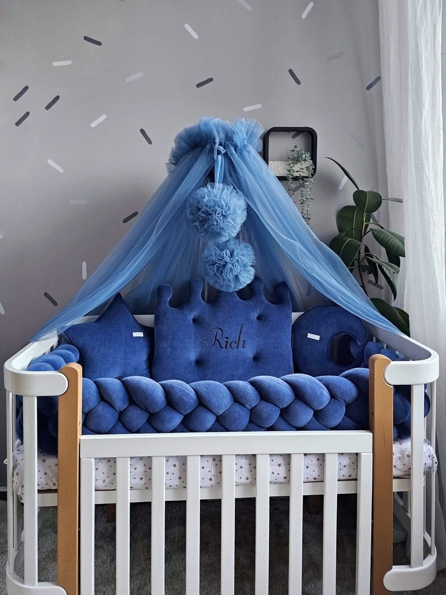 Baby boy crib bedding set royal blue with crib bumpers. KARI studio
