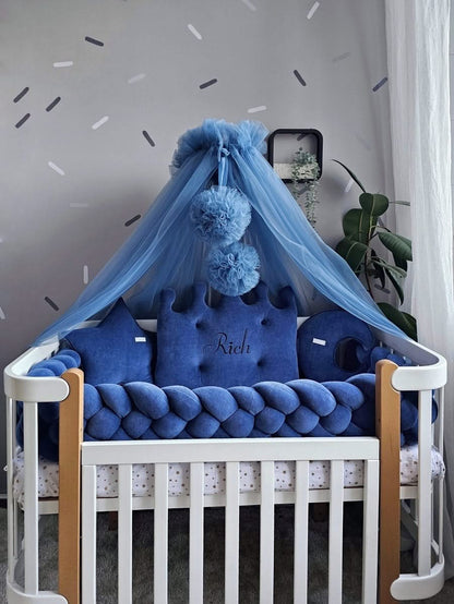 Baby boy crib bedding set royal blue with crib bumpers. KARI studio