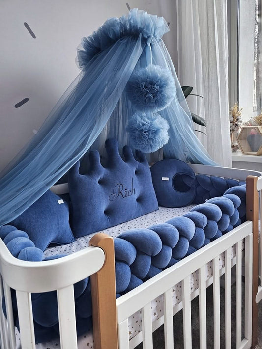 Baby boy crib bedding set royal blue with crib bumpers. KARI studio