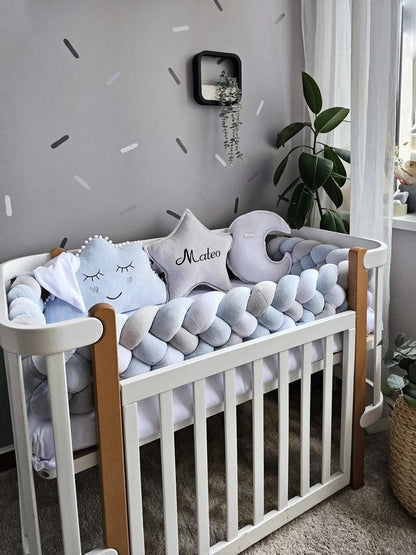 Baby boy bedding crib set with braided crib bumpers. KARI studio