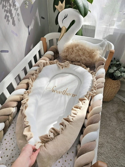 Safe baby bedding crib set with braided crib bumper. KARI studio