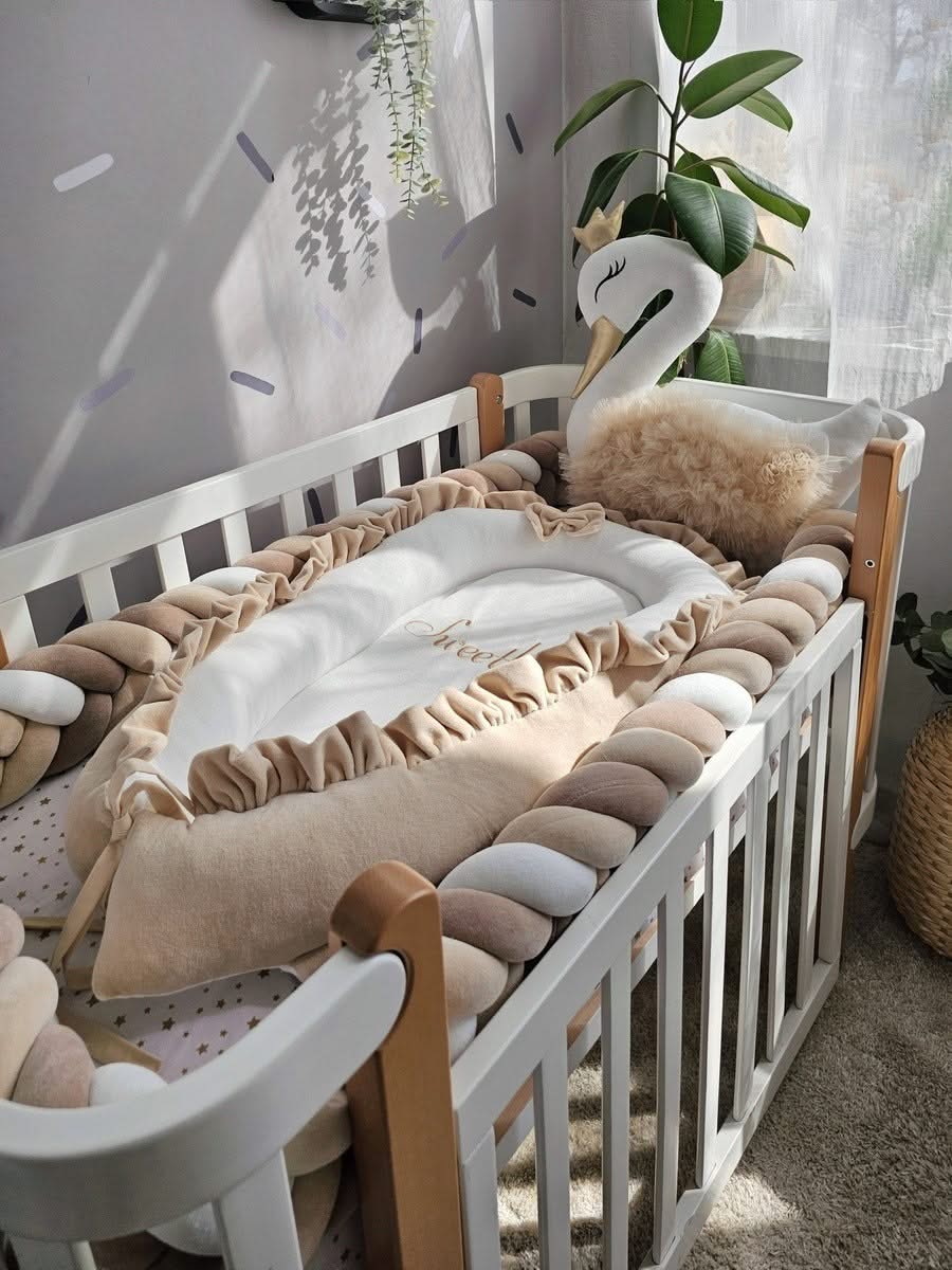 Safe baby bedding crib set with braided crib bumper. KARI studio