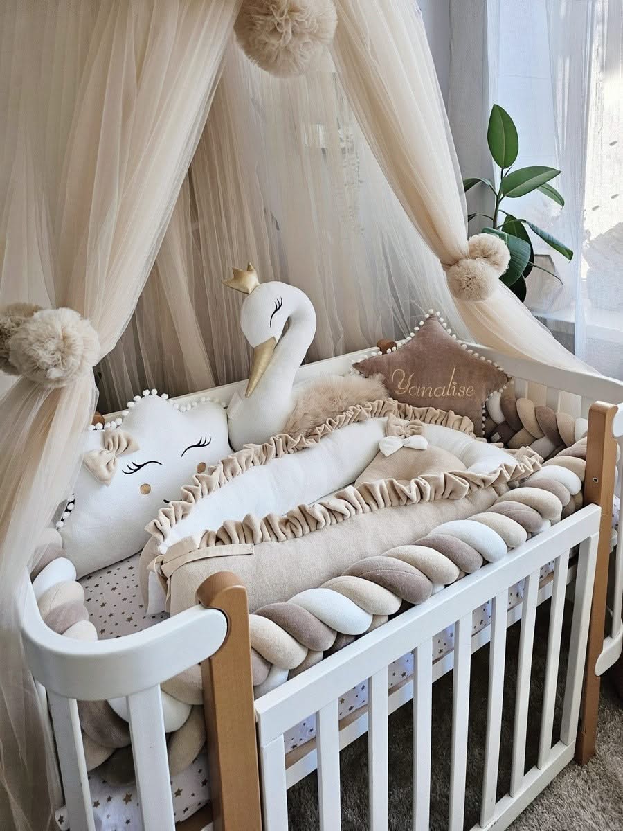 Premium baby bedding set with braided crib bumper. KARI studio