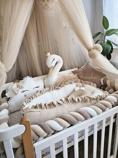 Premium baby bedding set with braided crib bumper. KARI studio