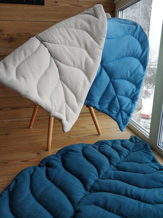 Baby linen leaf play mat navi blue - KariStudio