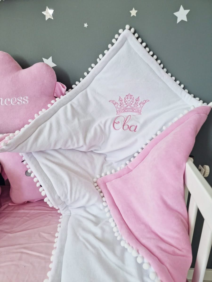 Personalized cot bumper set for girl pink