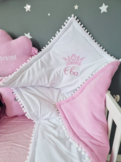 Personalized cot bumper set for girl pink
