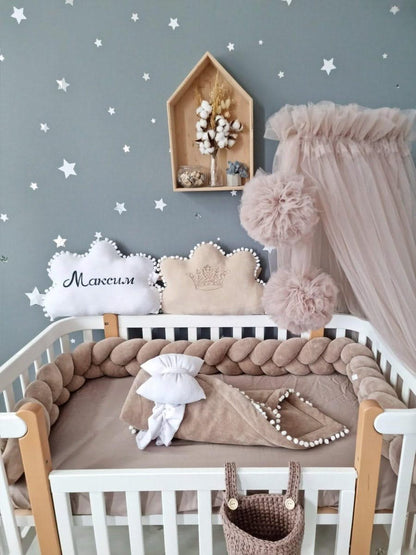 Light Blush pink bed canopy curtains, baby baldachin - KariStudio