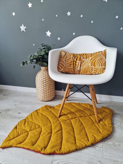Baby linen leaf play mat mustard - KariStudio