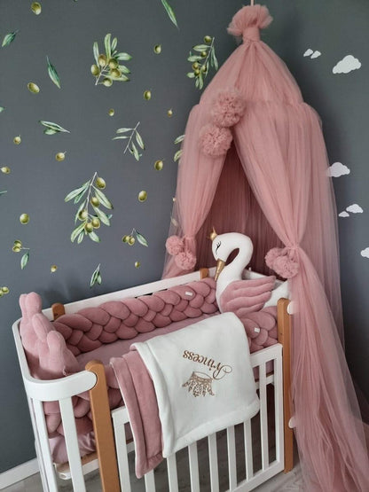 Personalized baby bedding set for girl blush with baldachin - KariStudio