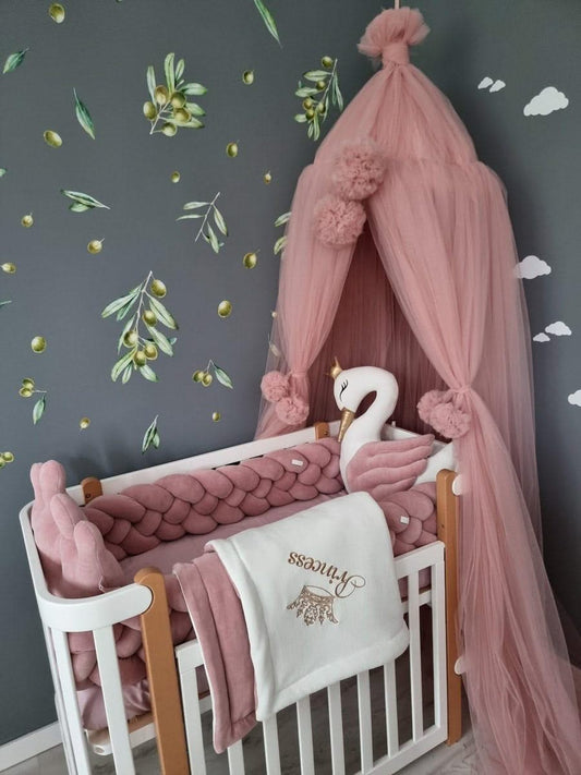 Personalized baby bedding set for girl blush with baldachin - KariStudio