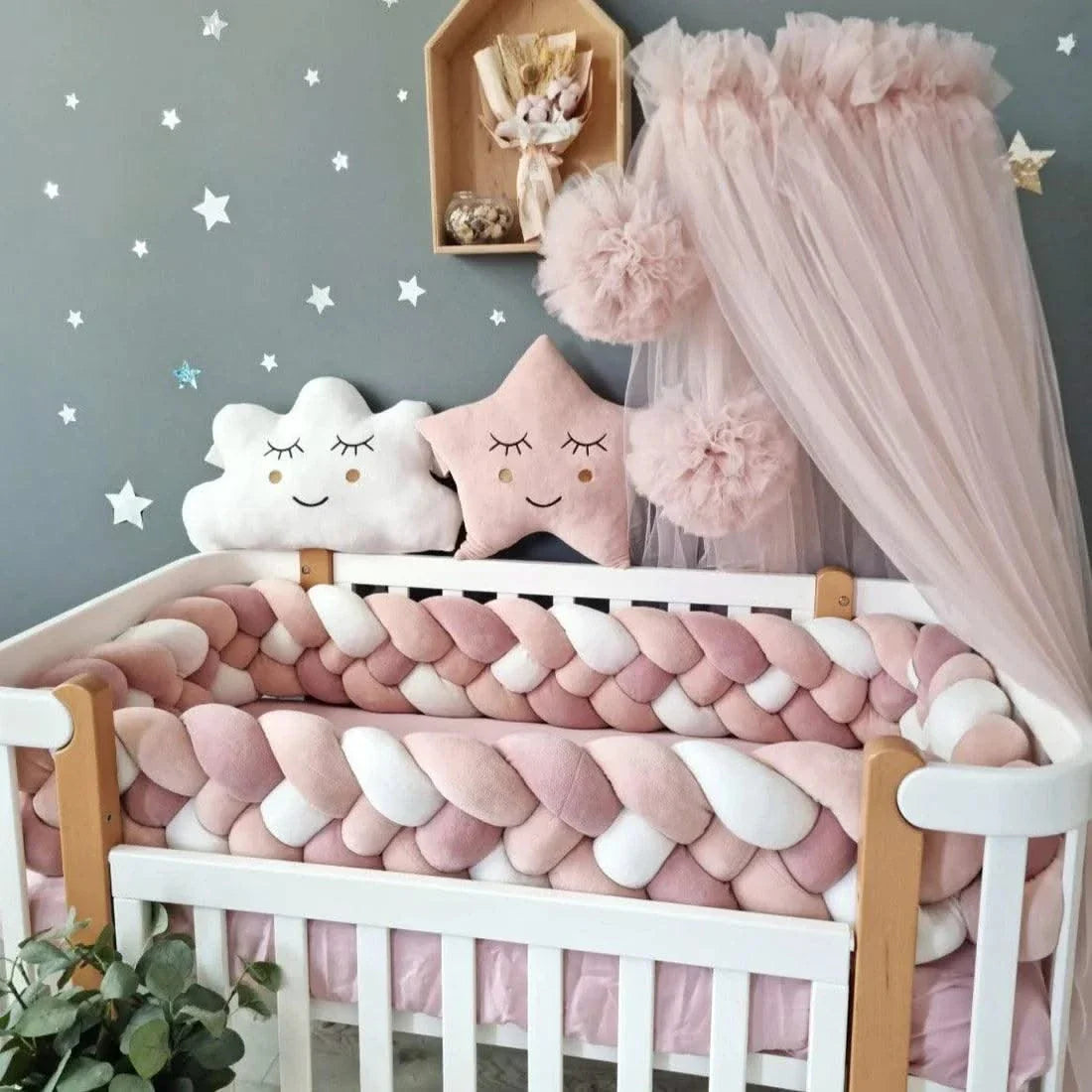 Double braided crib bumper blush shadows 20 cm - KariStudio