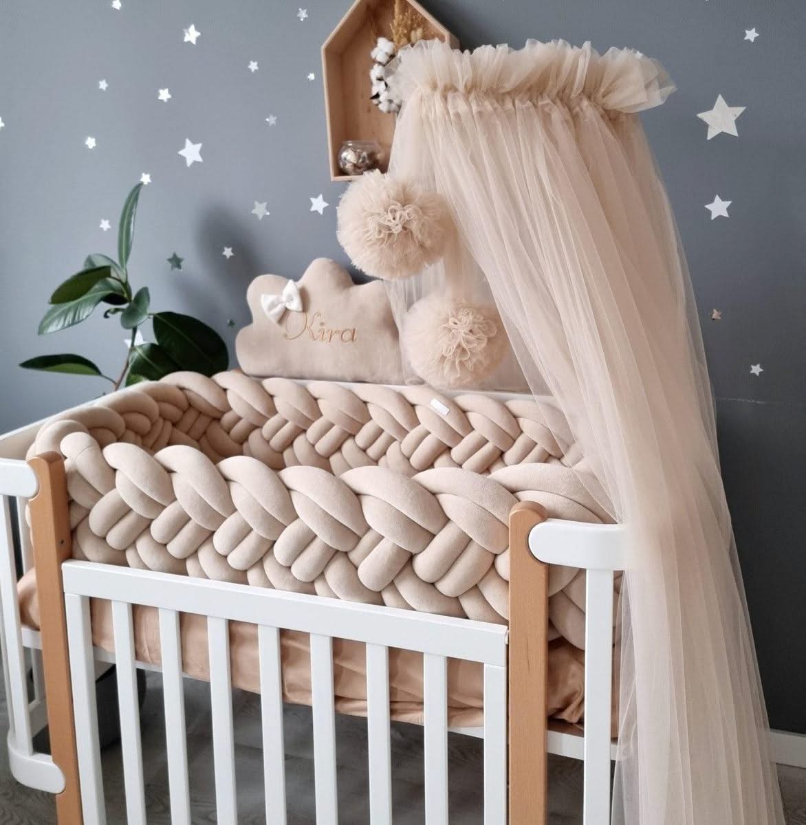 Light Blush pink bed canopy curtains, baby baldachin - KariStudio