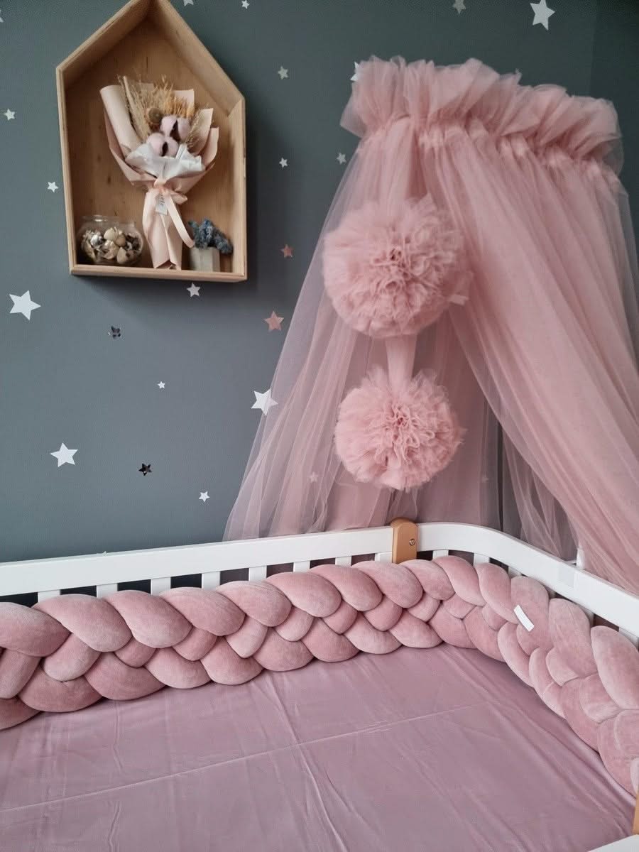 Double braided crib bumper blue white 20 cm - KariStudio