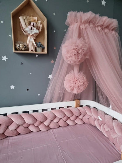 Double braided crib bumper blue white 20 cm - KariStudio