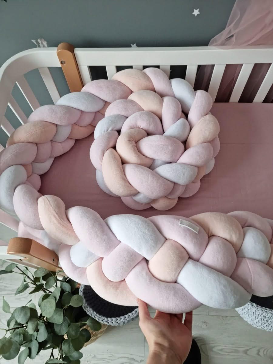 Double braided crib bumper blue white 20 cm - KariStudio