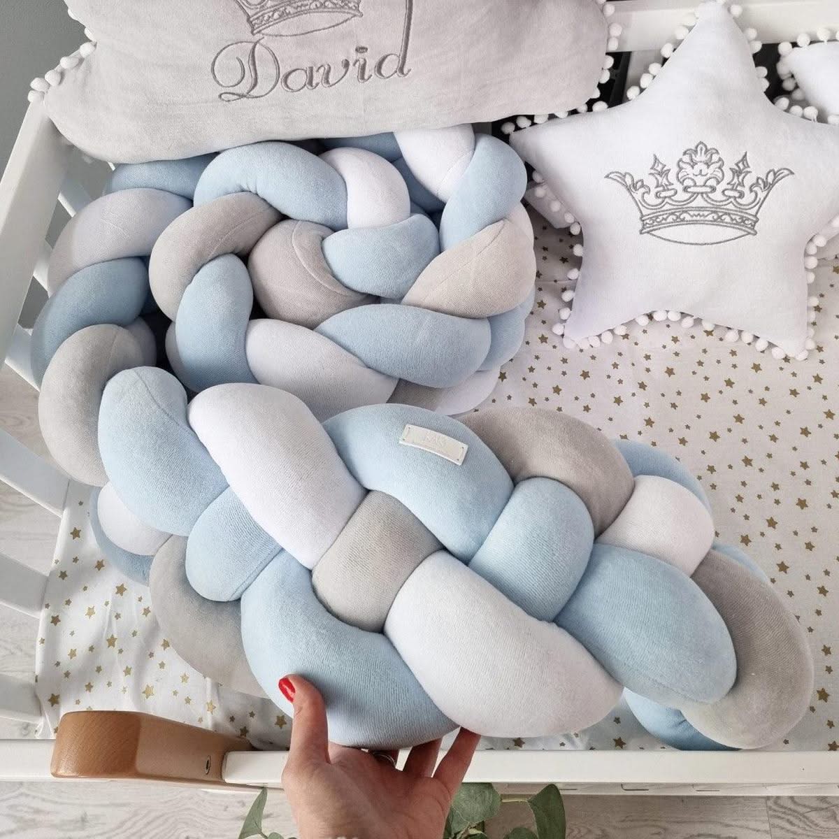 Double braided crib bumper blue white 20 cm - KariStudio