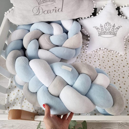Double braided crib bumper blue white 20 cm - KariStudio