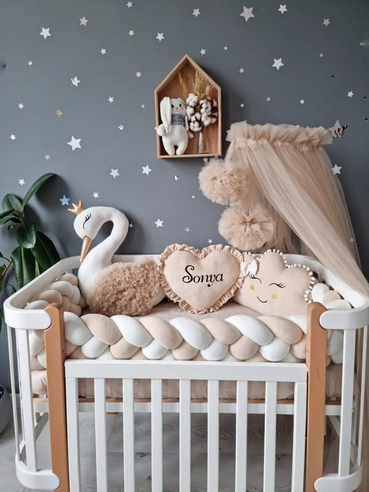 Personalized cot bumper set beige - KariStudio