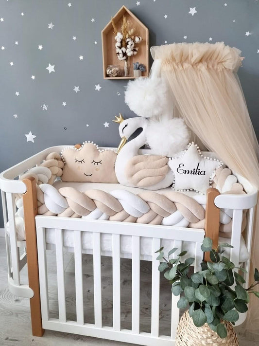 Personalized crib bumper set beige - KariStudio