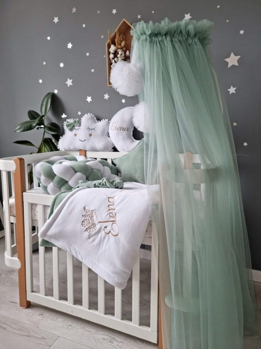 Personalized crib bumper set pistachio sage green - KariStudio