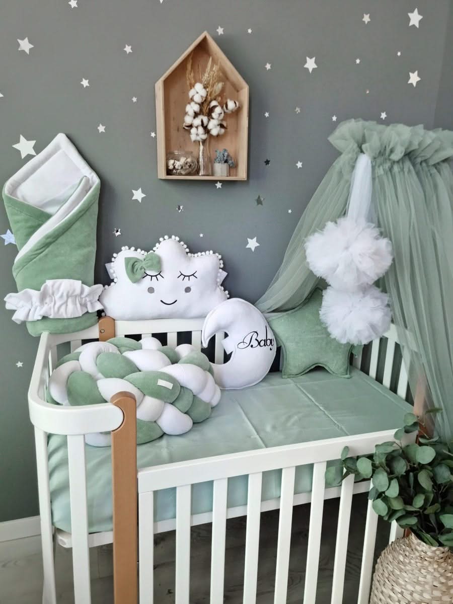 Personalized crib bumper set pistachio sage green - KariStudio