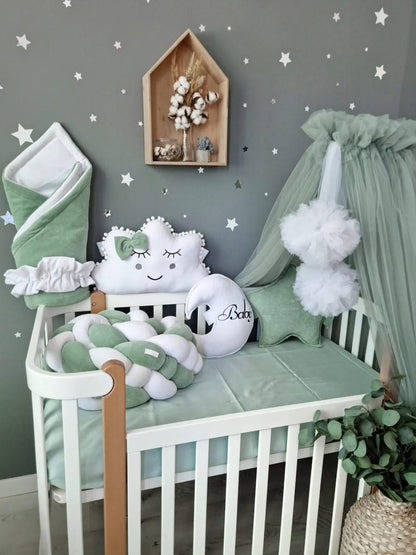 Personalized crib bumper set pistachio sage green - KariStudio