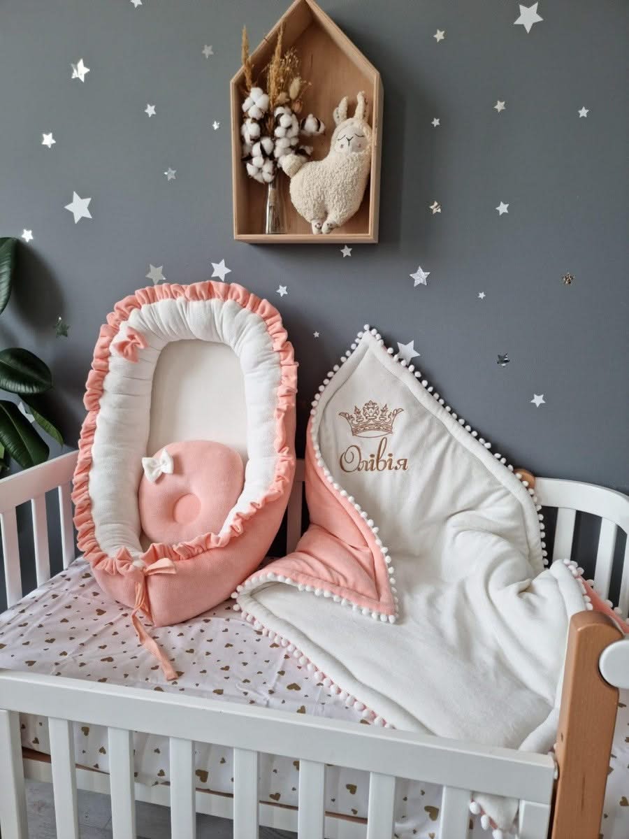 Personalized crib bumper set peach - KariStudio