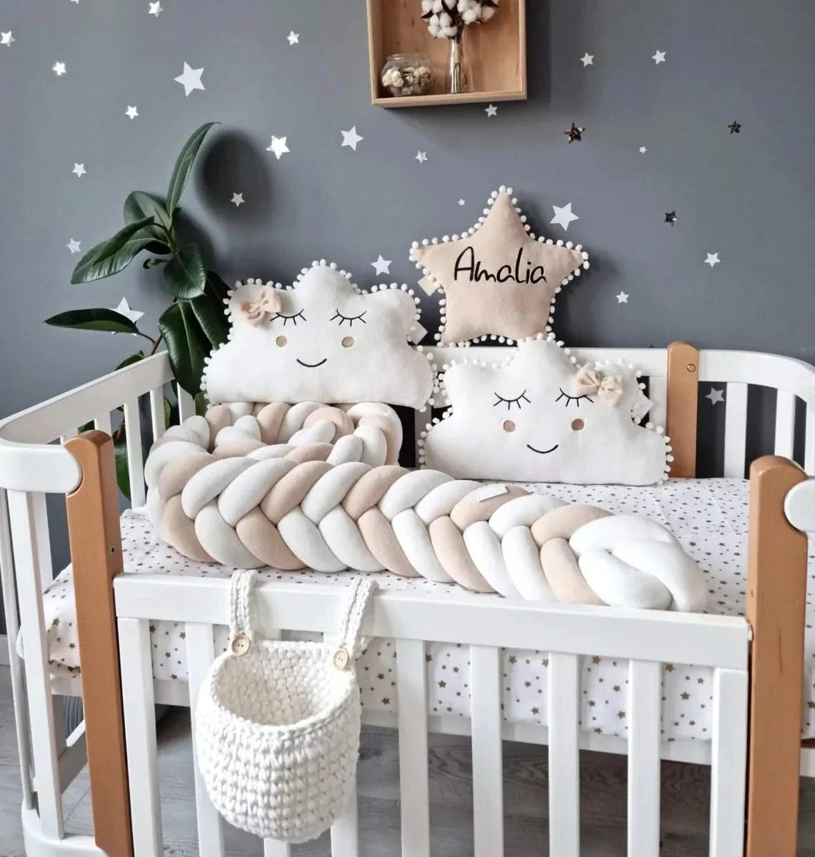 Braided crib bumper light gray 15 cm - KariStudio